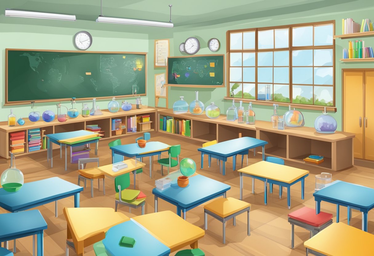 Advanced General Science Techniques for Upper Primary Classes: Simple Experiments to Spark Curiosity in 10-12 Year Olds General Science,Science LearningMole General Science: A classroom with science equipment, charts, and experiments set up for upper primary students