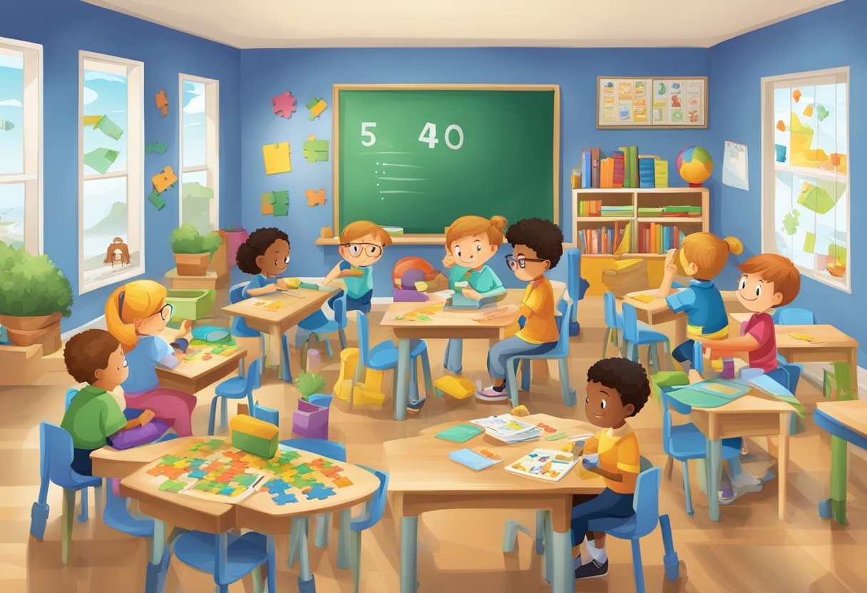 How Puzzles & Games Supports Cross-Curricular Learning: Fostering Holistic Education Through Fun Activities puzzles and games,Puzzle LearningMole puzzles and games: A classroom setting with children engaged in various puzzles and games across different subjects, such as math, science, and language arts