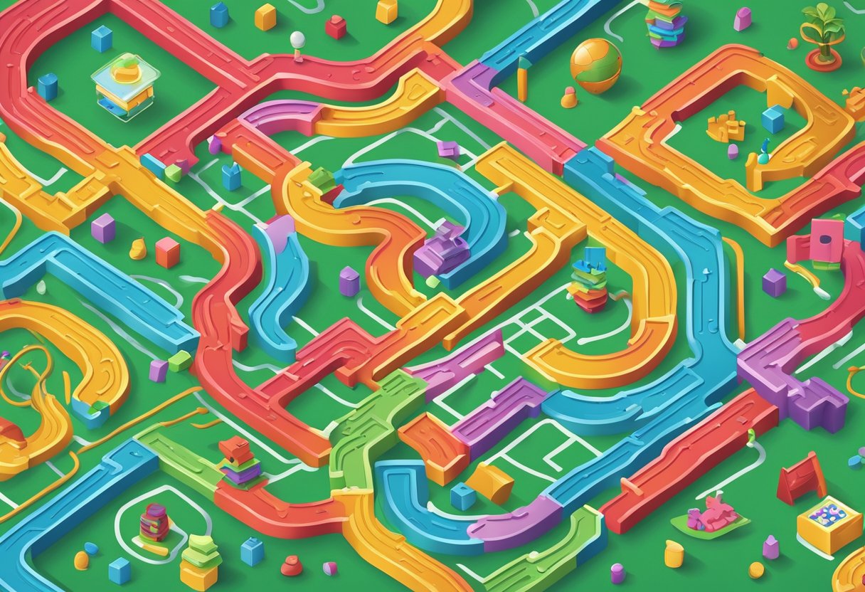 How Puzzles & Games Supports Cross-Curricular Learning: Fostering Holistic Education Through Fun Activities puzzles and games,Puzzle LearningMole puzzles and games: A colorful maze puzzle surrounded by various game pieces and educational objects, symbolizing the integration of learning elements in interactive games