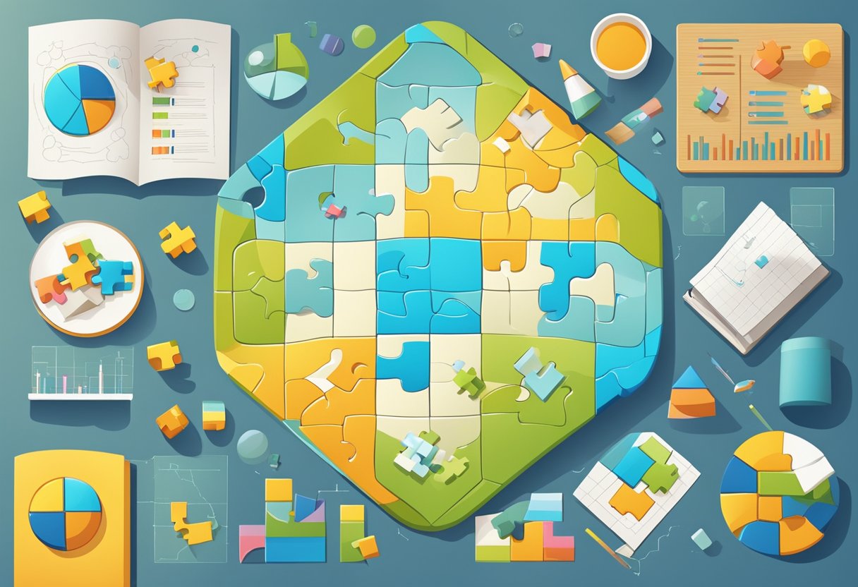 Assessment and Progress Tracking in Puzzles & Games: Empowering Your Gaming Journey Puzzles and games,Puzzle LearningMole A table with various puzzles and games, surrounded by charts and graphs showing progress and efficiency