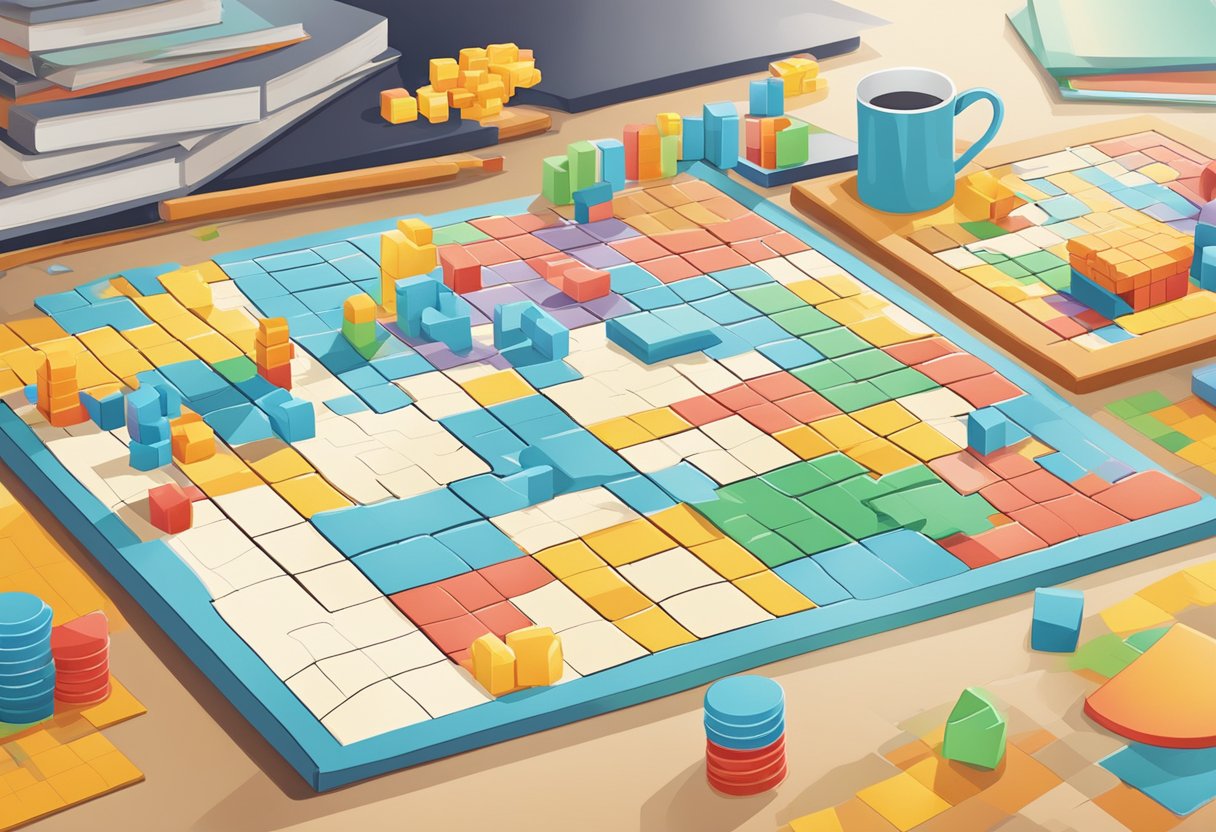 Assessment and Progress Tracking in Puzzles & Games: Empowering Your Gaming Journey Puzzles and games,Puzzle LearningMole A table with various puzzles and games, surrounded by charts and graphs showing progress and assessment data