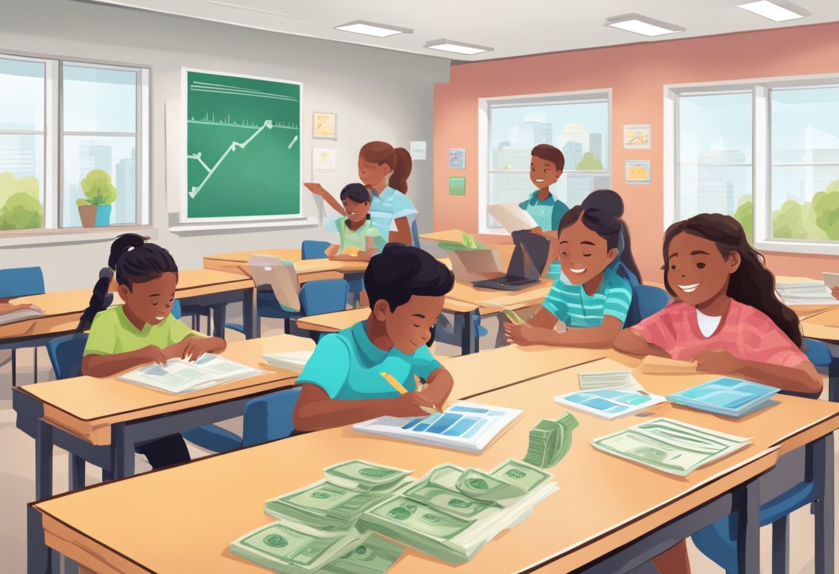 Real-Life Applications of Financial Literacy in Primary Education financial literacy,education LearningMole A classroom setting with young students engaged in hands-on activities related to financial literacy, such as budgeting, saving, and investing