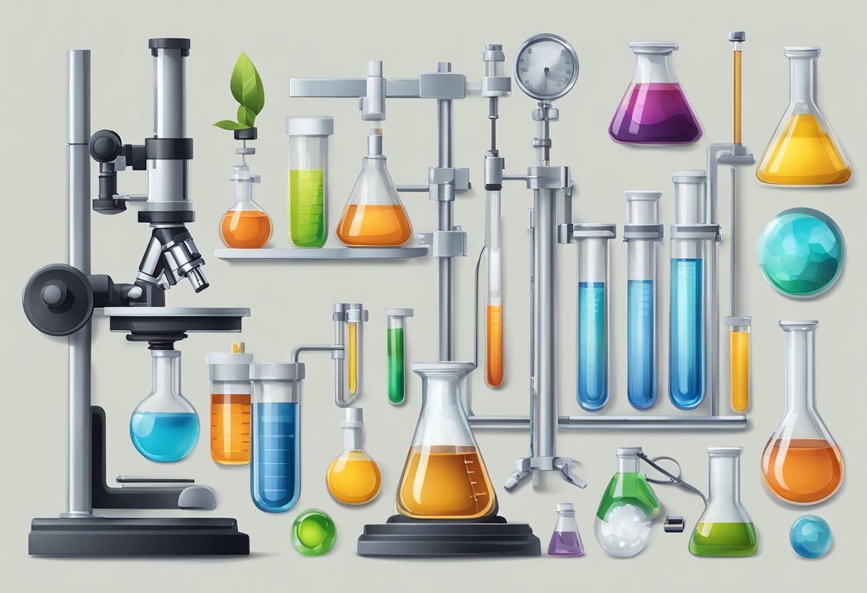 Fun and Engaging Guide to General Science for Primary Students general science,science LearningMole A collection of scientific tools and equipment arranged neatly on a lab table, including beakers, test tubes, a microscope, and various measuring instruments