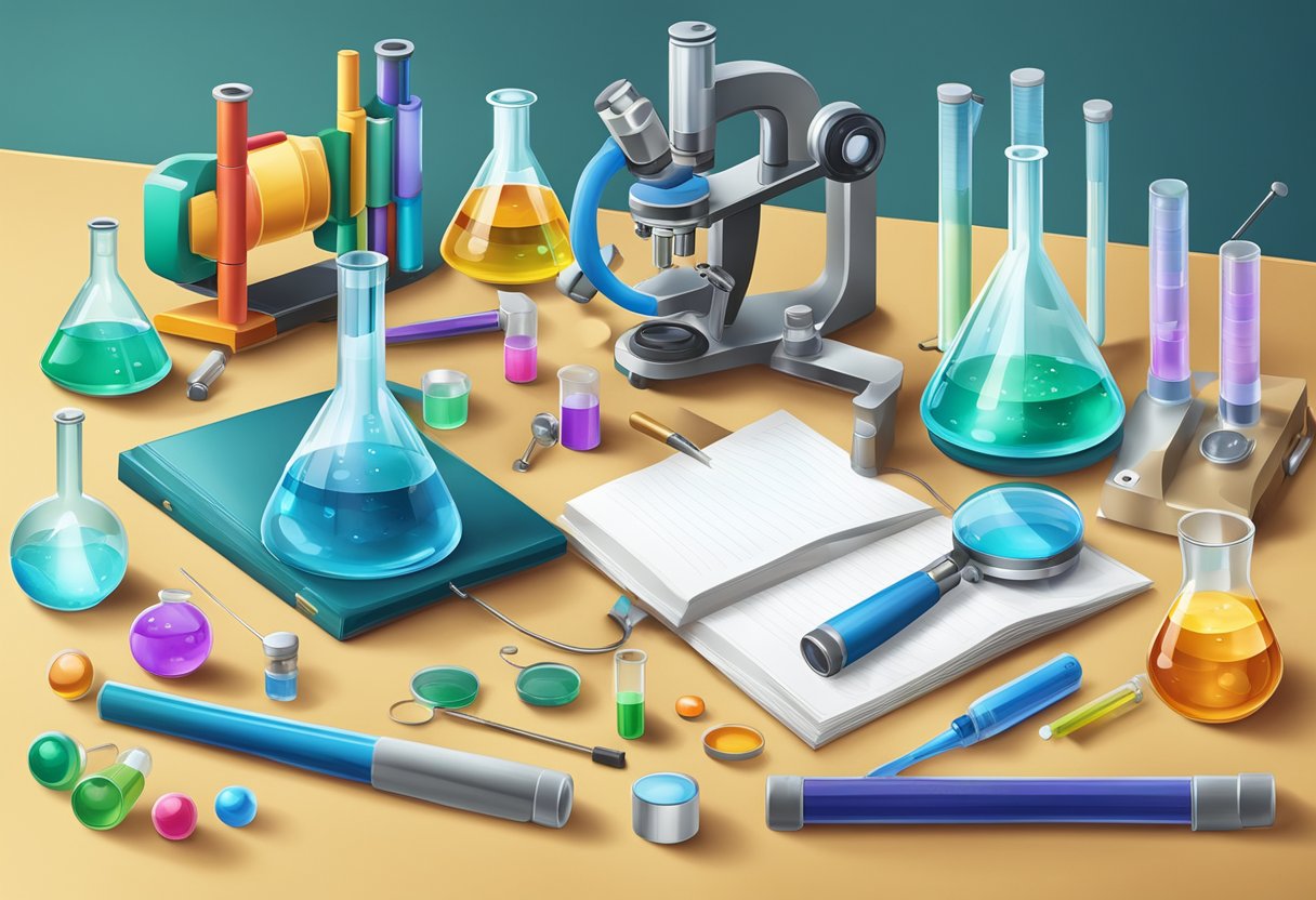 Fun and Engaging Guide to General Science for Primary Students general science,science LearningMole A colorful array of science tools arranged neatly on a lab table, including beakers, test tubes, magnifying glasses, and a microscope