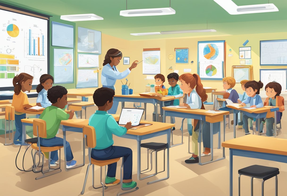 Fun and Engaging Guide to General Science for Primary Students general science,science LearningMole A classroom setting with various science tools, charts, and diagrams displayed on the walls, while students engage in hands-on experiments and discussions with their teacher