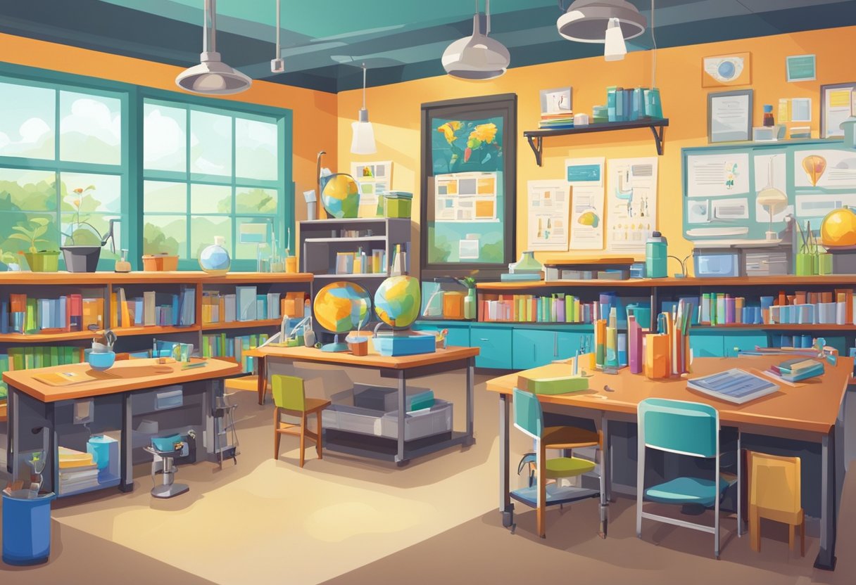 Fun and Engaging Guide to General Science for Primary Students general science,science LearningMole A colorful and engaging science classroom with books, microscopes, beakers, and various scientific tools neatly organized on shelves and desks. Bright posters and diagrams decorate the walls, creating a stimulating learning environment