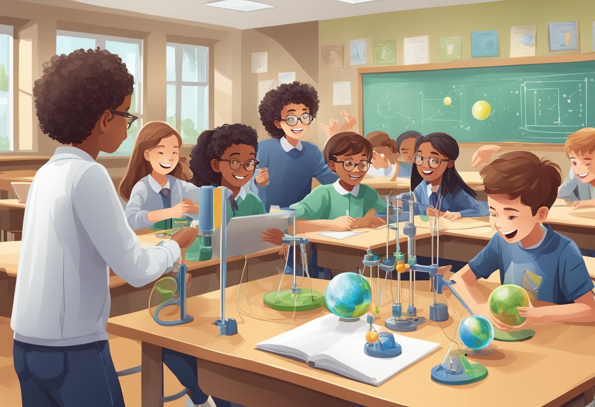Case Studies: Successful Physics Projects in Schools - Inspiring Young Scientists Physics Projects,education LearningMole A group of students enthusiastically engage in hands-on physics projects in a school setting, with various experiments and demonstrations taking place in the classroom
