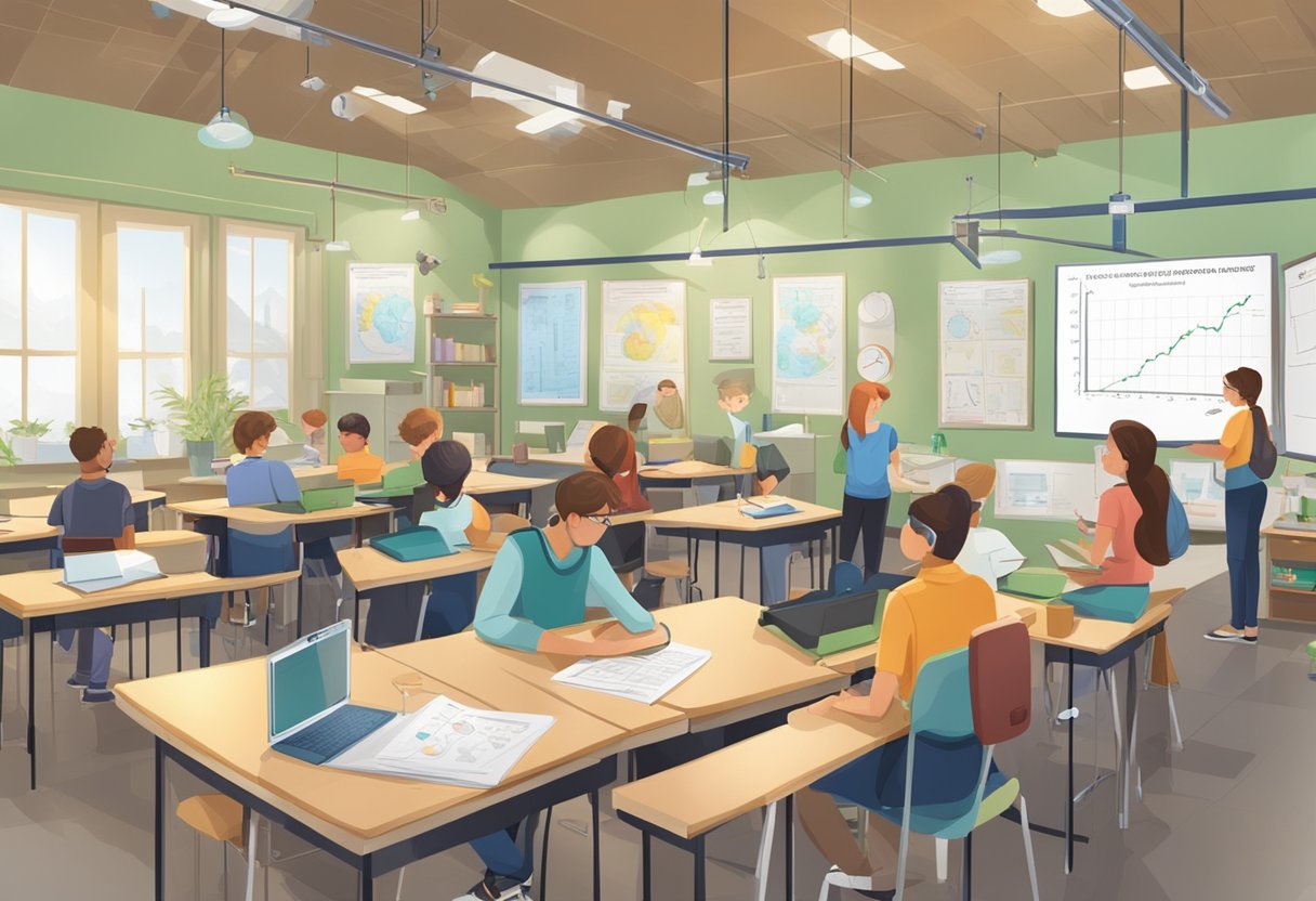 Case Studies: Successful Physics Projects in Schools - Inspiring Young Scientists Physics Projects,education LearningMole A classroom with students engaged in hands-on physics experiments, surrounded by charts, diagrams, and scientific equipment