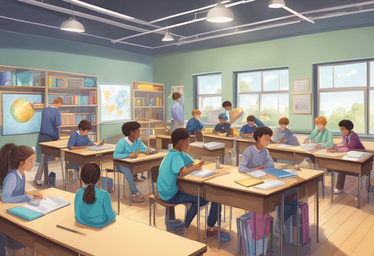Case Studies: Successful Physics Projects in Schools - Inspiring Young Scientists Physics Projects,education LearningMole A classroom filled with students engaged in hands-on physics projects, surrounded by scientific equipment and educational materials