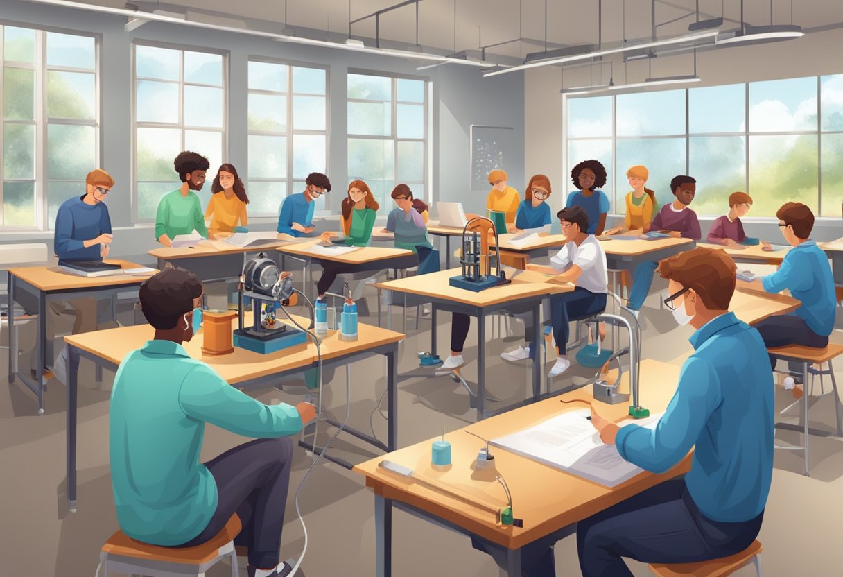 Case Studies: Successful Physics Projects in Schools - Inspiring Young Scientists Physics Projects,education LearningMole A group of students conducting physics experiments with various equipment in a modern classroom setting