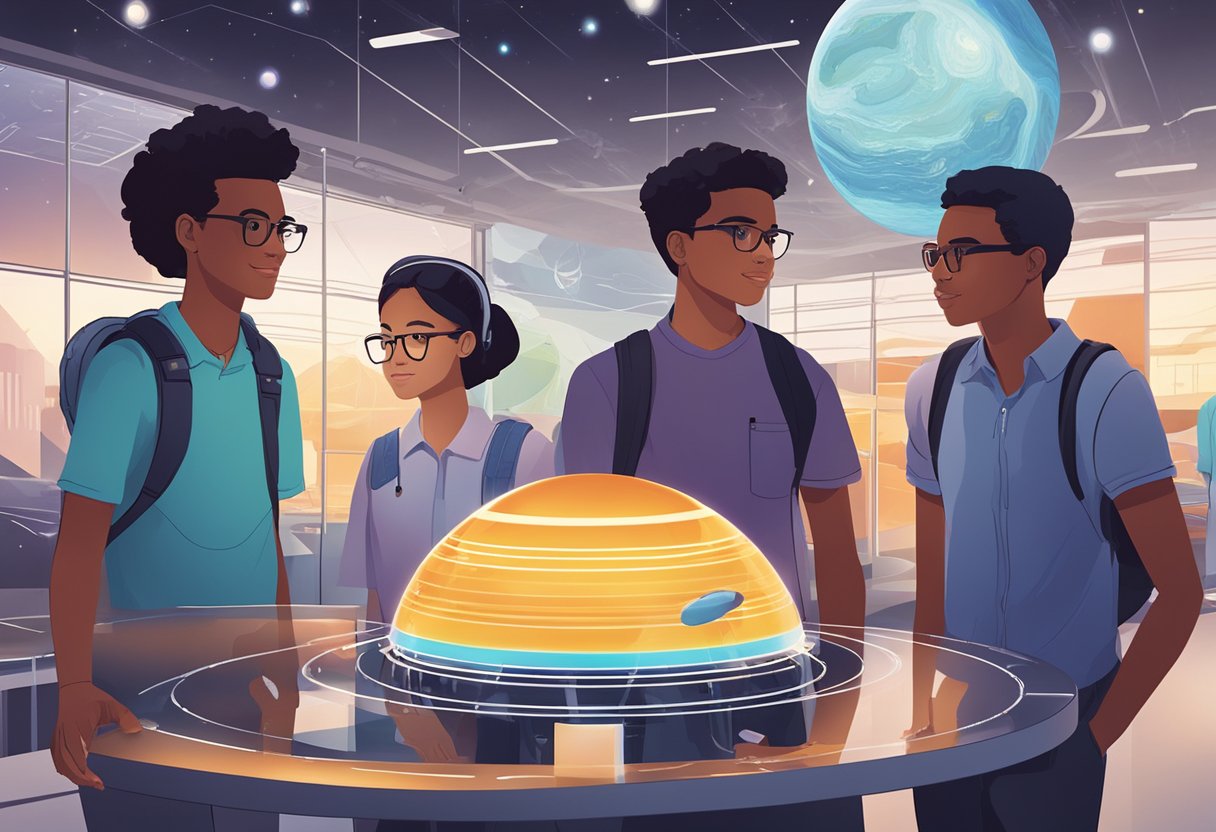 Exploring New Trends in Earth and Space Education: Innovative Ways to Inspire Young Minds Earth and Space,earth,space science LearningMole Earth and Space: A group of diverse students observe a model solar system, surrounded by interactive displays and futuristic technology