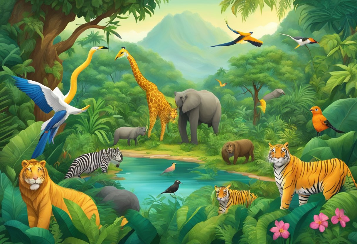 Comprehensive Guide to Biology for Primary Students: Exploring the Wonders of Life Science Together biology,Animals LearningMole biology: A lush jungle teeming with a variety of animals, from colorful birds to slithering snakes and majestic big cats, all coexisting in their natural habitat