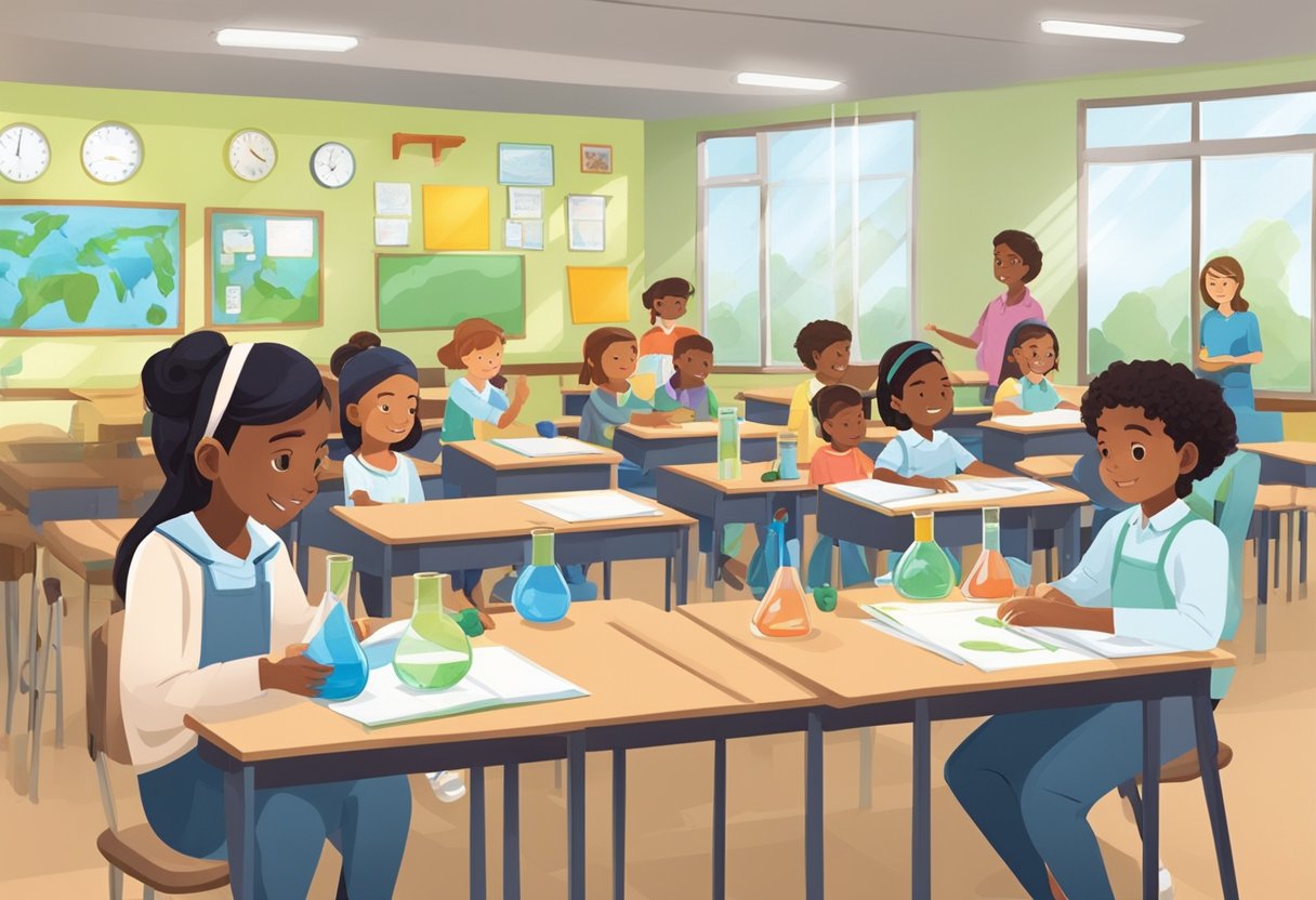 Case Studies: Successful Chemistry Projects in Schools - Inspiring Young Scientists Through Hands-on Learning Chemistry project,Chemistry education,green chemistry LearningMole Chemistry project: A classroom setting with students conducting experiments using environmentally friendly materials and equipment, while the teacher supervises and guides the students