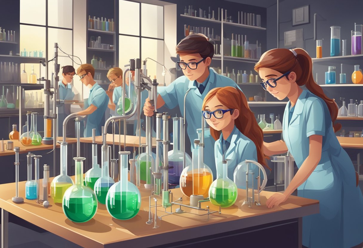 Case Studies: Successful Chemistry Projects in Schools - Inspiring Young Scientists Through Hands-on Learning Chemistry project,Chemistry education,green chemistry LearningMole Chemistry project: A group of students conduct experiments in a school chemistry lab, surrounded by beakers, test tubes, and scientific equipment