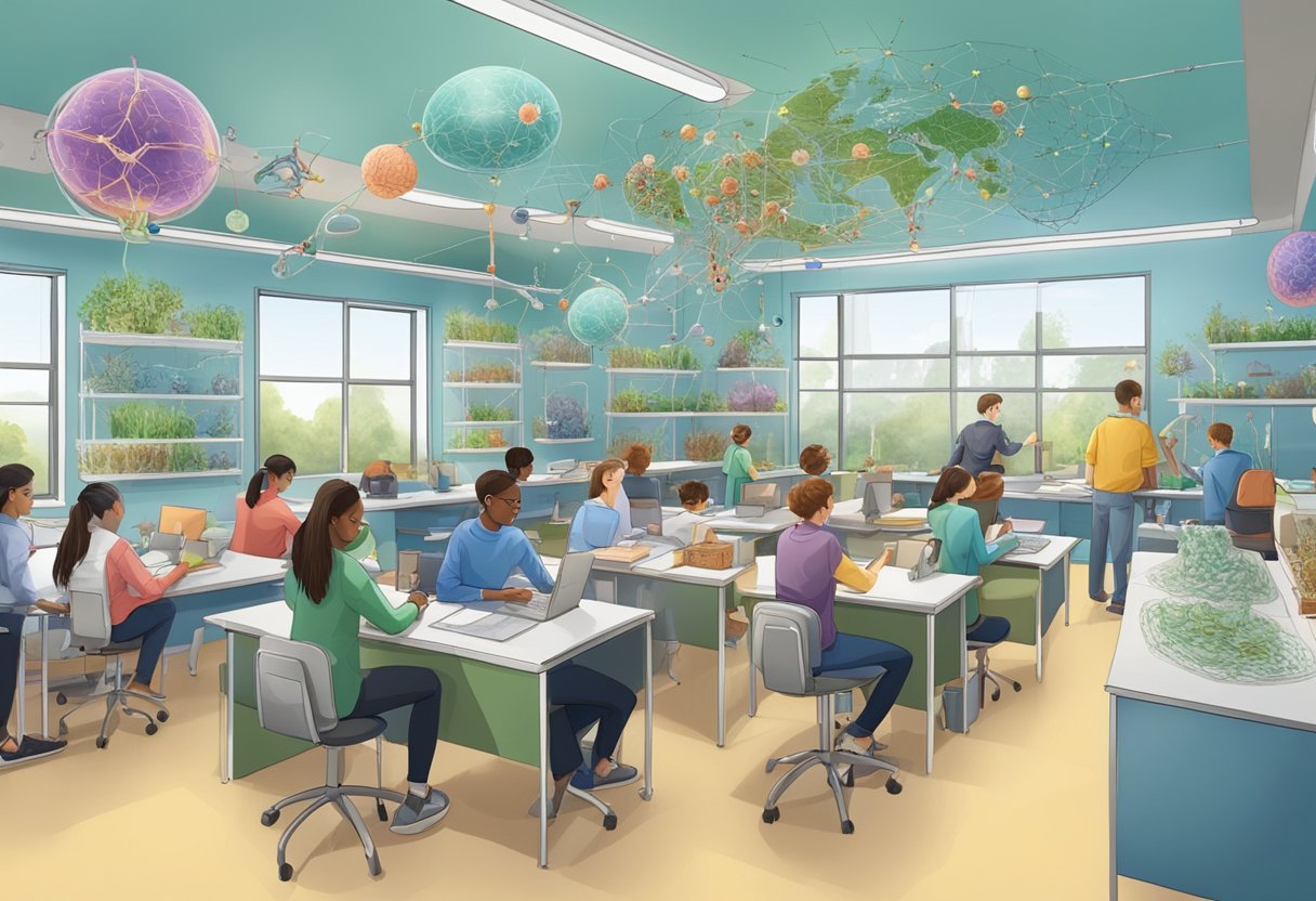 Case Studies: Successful Biology Projects in Schools - Inspiring Young Scientists Across the UK Biology project,biology LearningMole Biology project: A classroom setting with students working on biology projects, surrounded by models and diagrams of cell biology and biochemical pathways