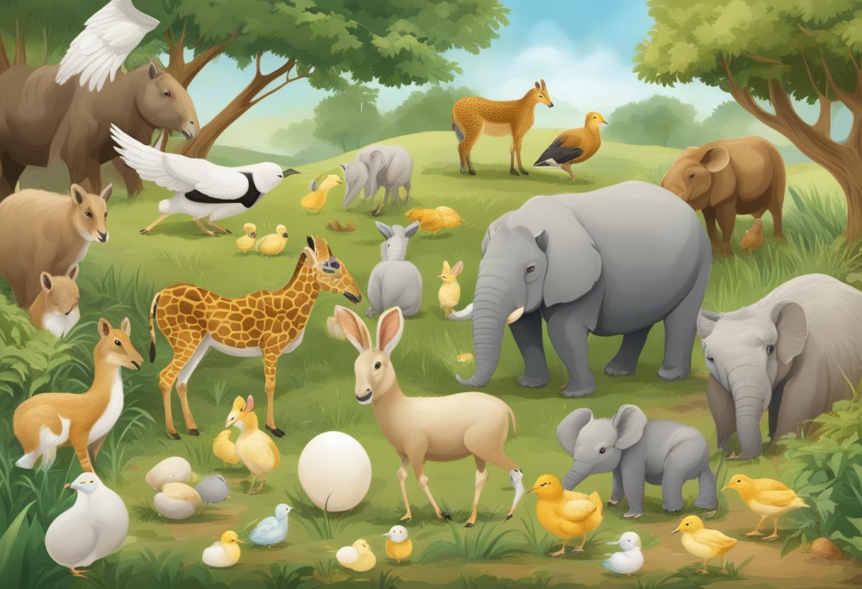 Advanced Human Body & Animals Techniques for Upper Primary Classes: Fun Learning Activities for Young Scientists Human Body,Animal,upper primary LearningMole Human Body: A group of animals in various stages of development, from eggs to newborns, surrounded by their parents in a natural setting