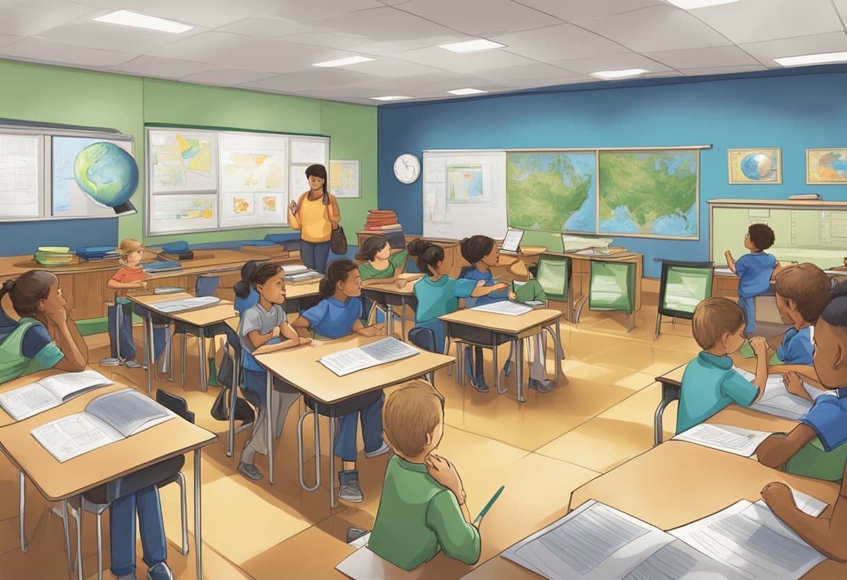 Advanced Earth and Space Techniques for Upper Primary Classes: Fun Ways to Explore Our Universe Earth and Space,Earth LearningMole Earth and Space: A classroom setting with students engaged in interactive activities related to advanced earth and space techniques. Visual aids and educational materials are displayed around the room