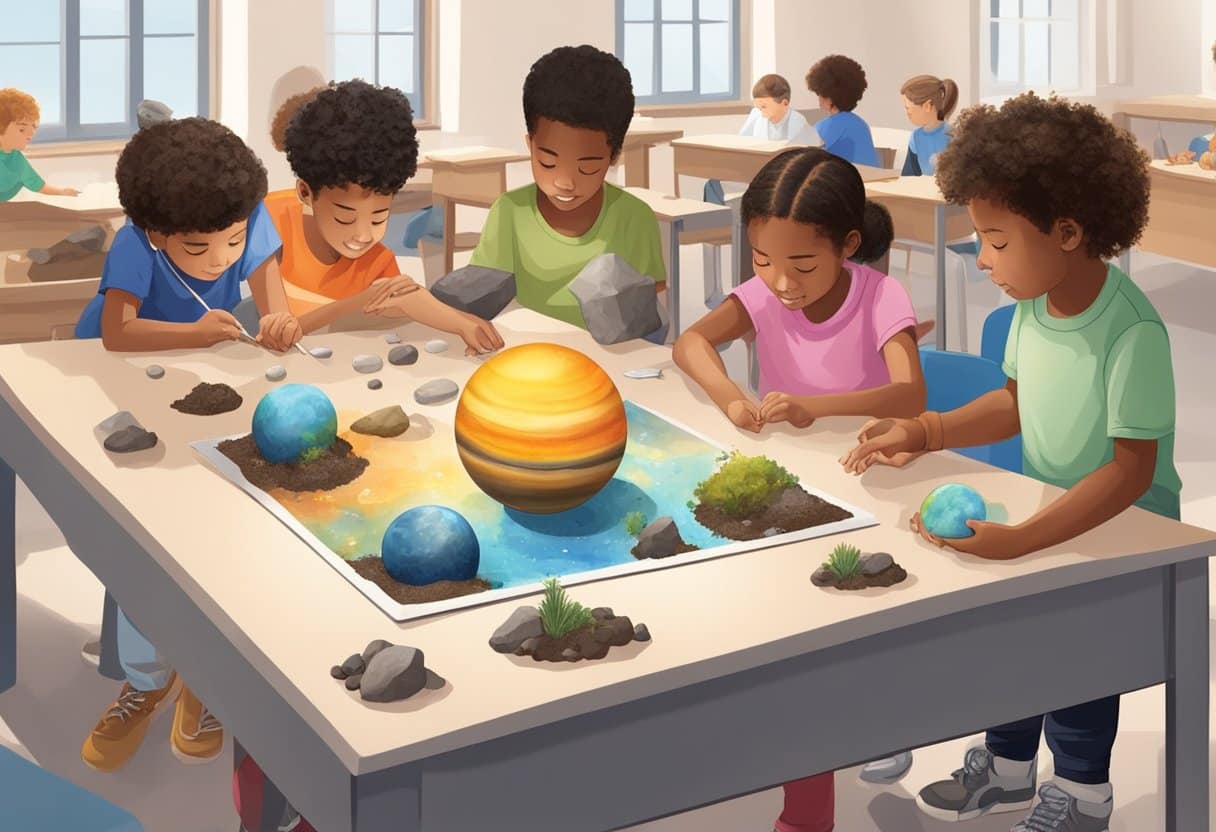 Real-Life Applications of Earth & Space in Primary Education: Bringing the Cosmos to the Classroom Earth and Space,Science LearningMole Earth and Space: A group of young students engage in hands-on activities, exploring models of the solar system and conducting experiments with rocks and soil