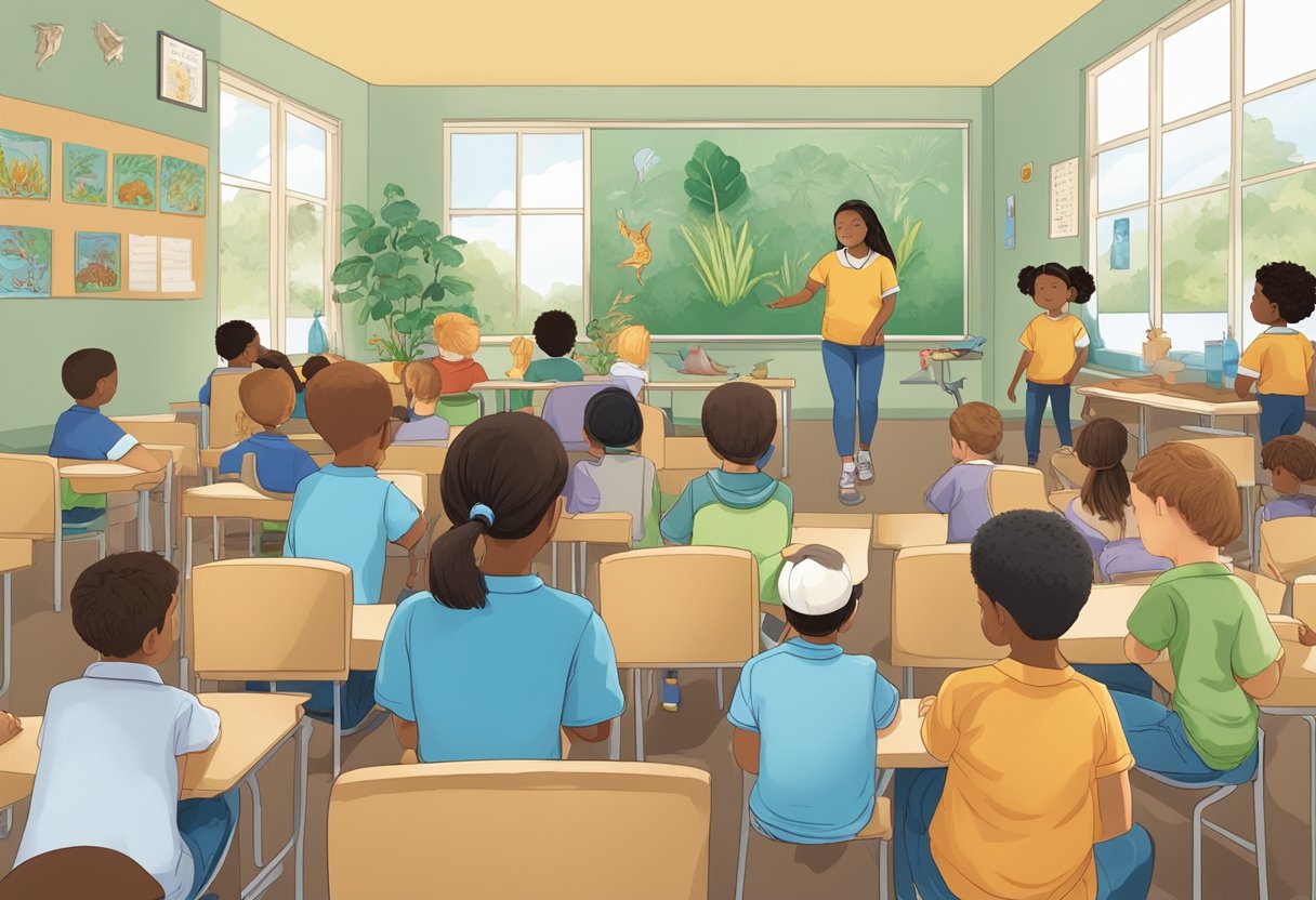 Real-Life Applications of Human Body & Animals in Primary Education: Engaging Hands-on Learning for Young Minds Human body,animals LearningMole A classroom setting with young students observing and interacting with animals, plants, and models of the human body for educational purposes