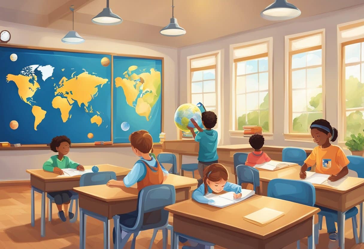 Real-Life Applications of Earth & Space in Primary Education: Bringing the Cosmos to the Classroom Earth and Space,Science LearningMole Earth and Space: A classroom with a globe, telescope, and space-themed posters. Children engaged in hands-on activities related to Earth and space exploration