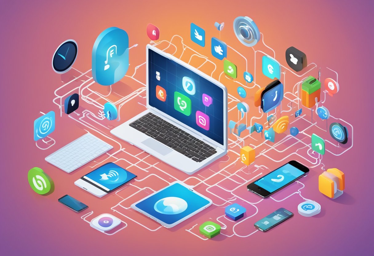 Exploring New Trends in Experiments Education: Innovative Teaching Methods experiment LearningMole A group of interconnected devices displaying various social media platforms and educational content, surrounded by symbols of experimentation and innovation