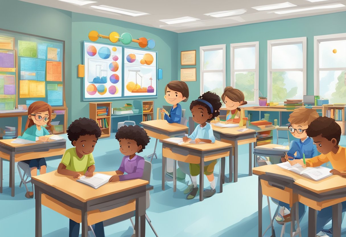 Experiments in Cross-Curricular Learning: 7 Engaging Ways experiments,education LearningMole A classroom with science experiments integrated into math and language arts activities, students engaged in hands-on learning across multiple subjects