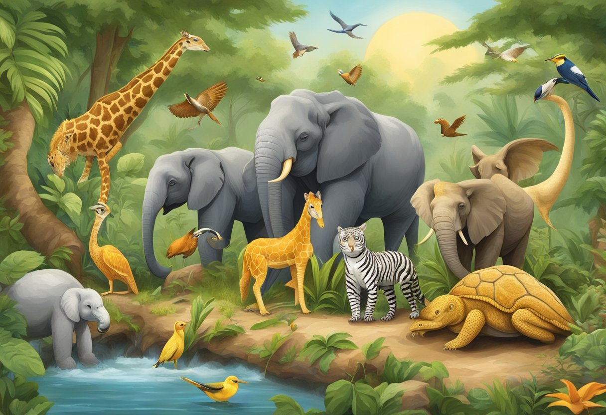 Comprehensive Guide to Human Body & Animals for Primary Students: Fun Learning for Young Explorers human body,animal LearningMole A diverse group of animals, including mammals, birds, and reptiles, are depicted engaging in various activities such as exercising, eating healthy foods, and resting in a natural environment