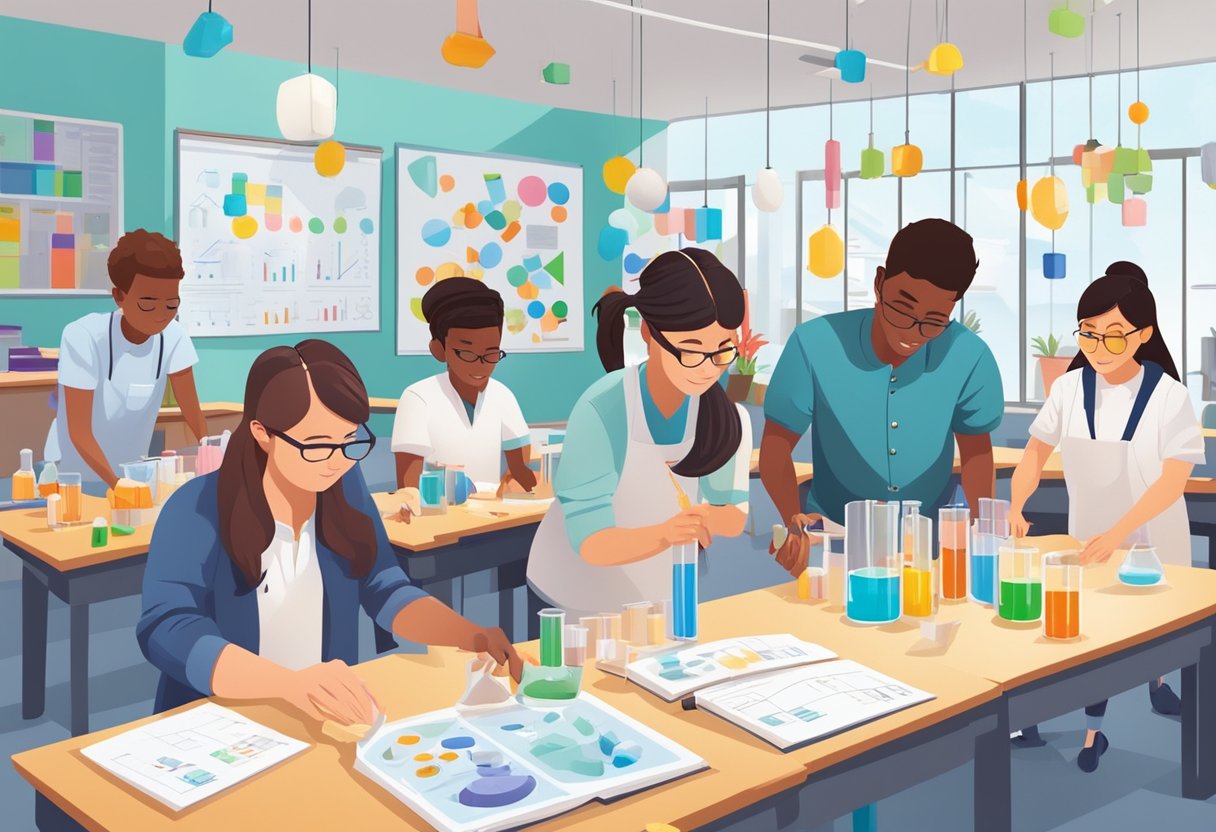 Successful Experiments Projects in Schools: Inspiring Young Scientists experiments project,education LearningMole A group of students and teachers collaborate on hands-on experiments in a school lab, with colorful equipment and charts scattered around the room
