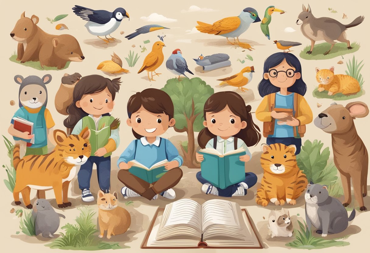 Comprehensive Guide to Human Body & Animals for Primary Students: Fun Learning for Young Explorers human body,animal LearningMole A group of primary students surrounded by animals, with books and charts about the human body and animal anatomy