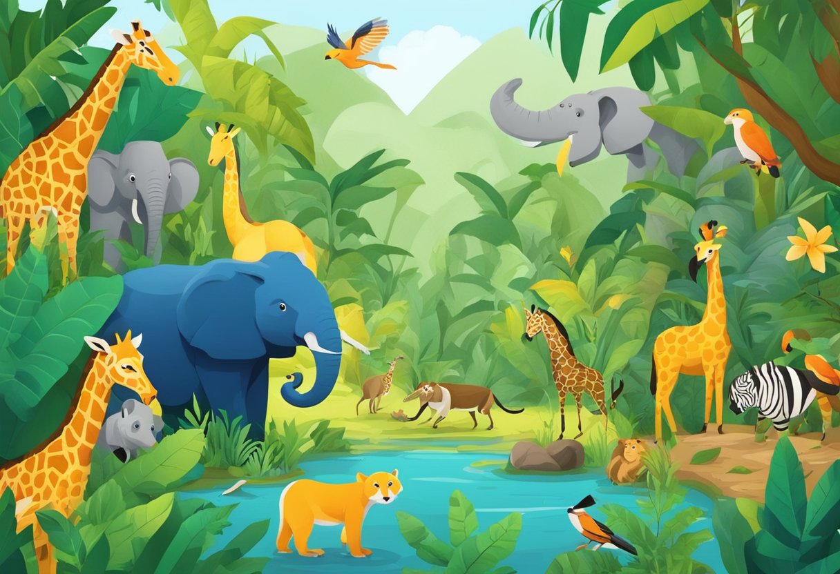 Interactive Human Body & Animals Resources: Sparking Curiosity in Children animals resources,human body,learning LearningMole A colorful jungle scene with various animals interacting and exploring their natural habitat