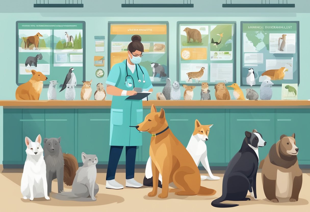 New Trends in Human Body and Animals Education: Fresh Approaches Human and Animal Body,education LearningMole A veterinarian caring for a variety of animals in a modern, eco-friendly animal hospital with educational posters on conservation and human-animal health trends