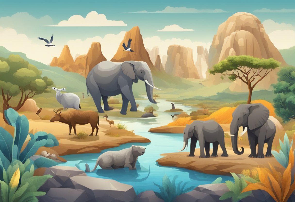 New Trends in Human Body and Animals Education: Fresh Approaches Human and Animal Body,education LearningMole A diverse group of animals and natural landscapes, with geological formations and educational symbols intertwined