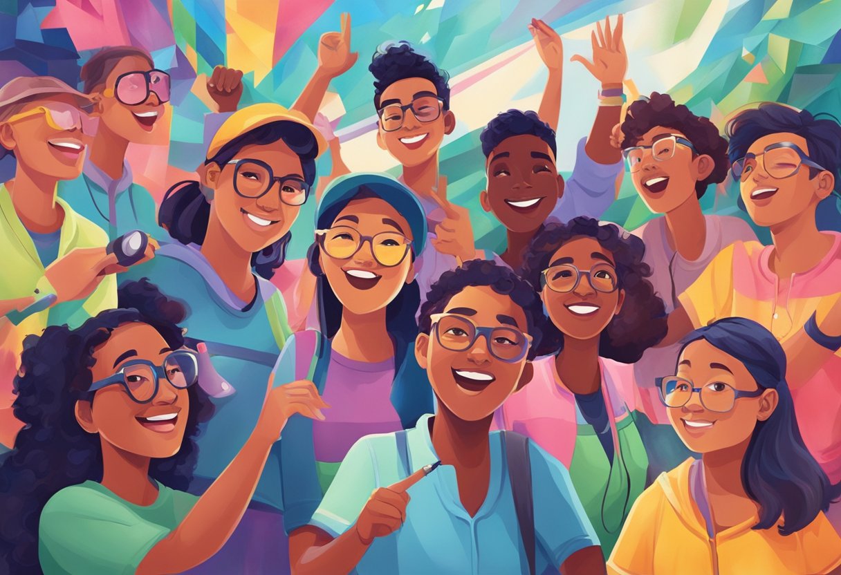 A group of students working together on a large mural, using vibrant colors and various painting techniques to bring their vision to life