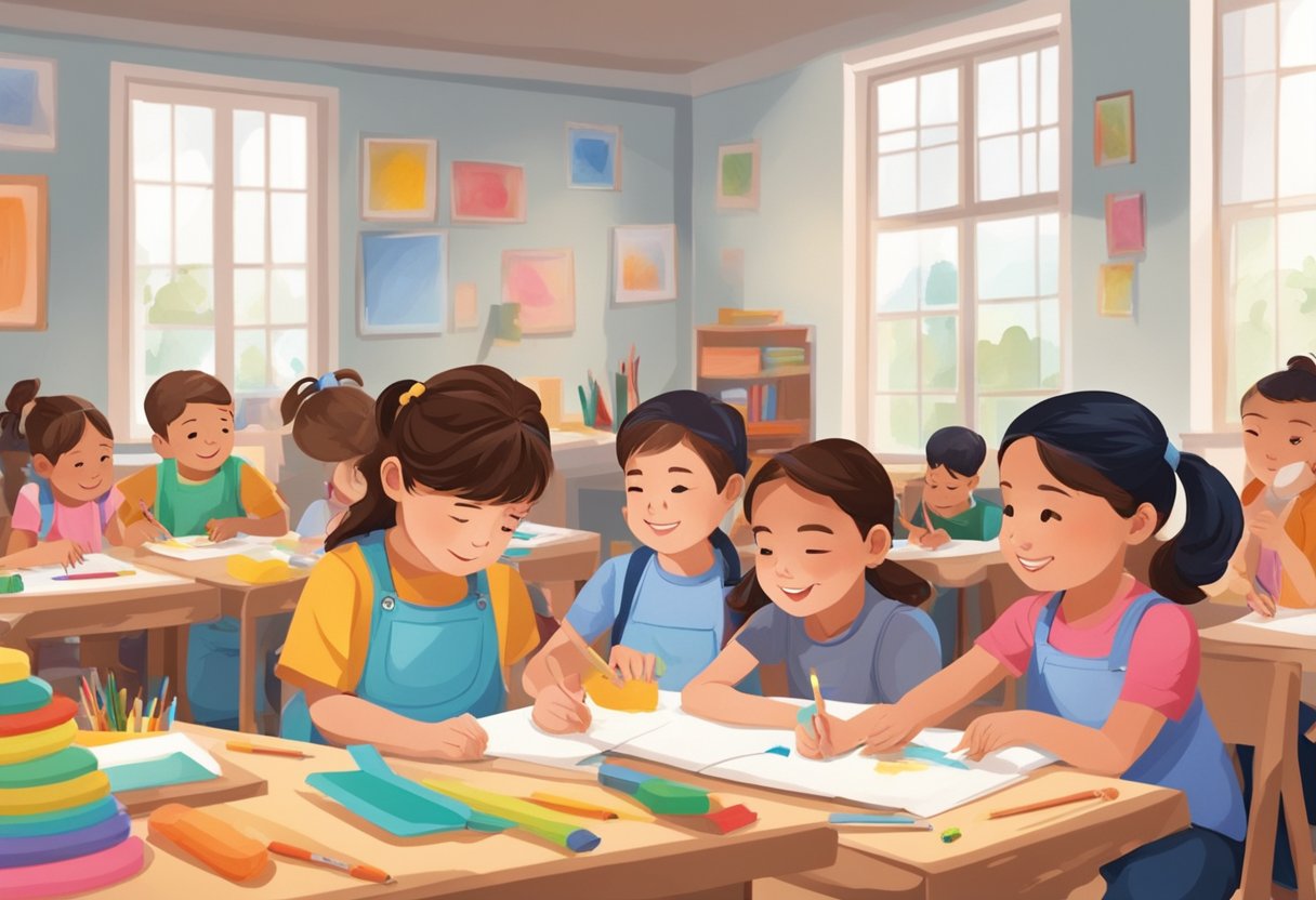 Arts and Craft for Primary Students: A Comprehensive Guide arts and craft,creativity,drawing LearningMole A group of young students eagerly participate in a variety of art and craft activities under the guidance of engaged parents and teachers