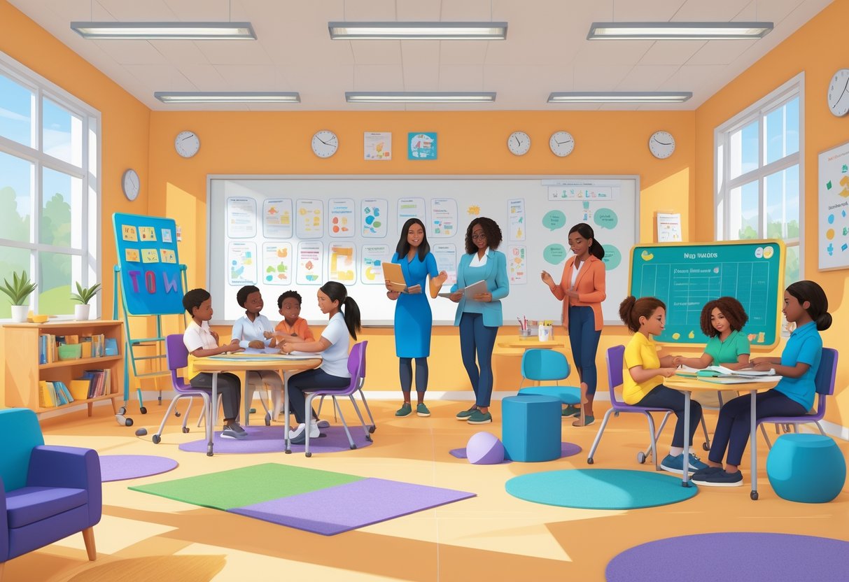 Teaching Resources UK: Essential Guides, Tools & Lesson Plans LearningMole A diverse group of teachers and children with special educational needs learning together in an inclusive classroom filled with adaptive tools and supportive materials.