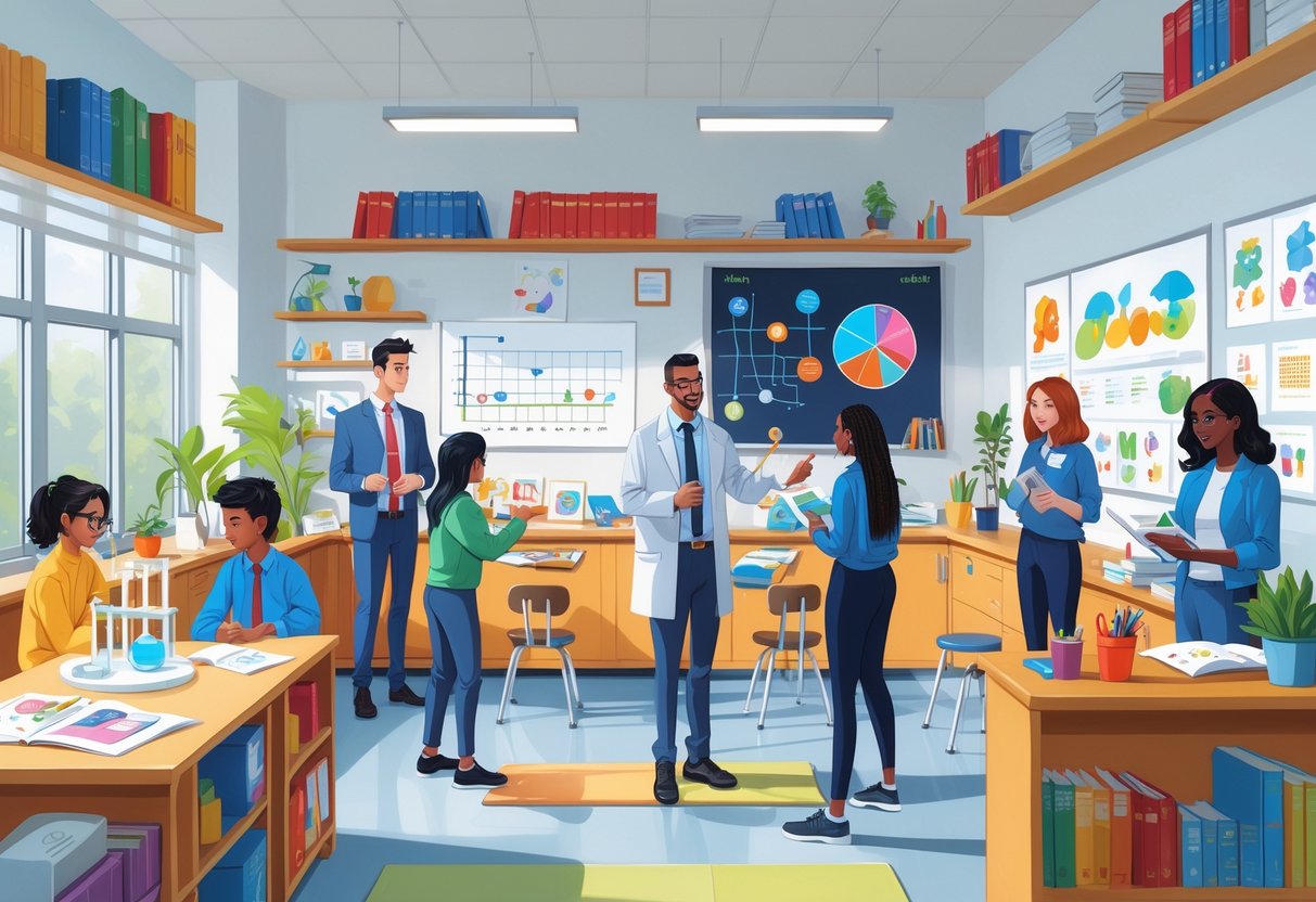 Teaching Resources UK: Essential Guides, Tools & Lesson Plans LearningMole A classroom scene showing teachers and students working together on science, history, maths, and art activities using various teaching resources.