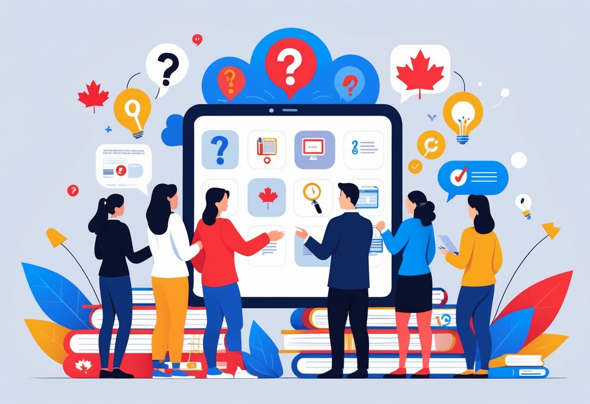 Teaching Resources Canada: Comprehensive Guide for Teachers LearningMole A group of teachers and students gathered around a large digital screen with educational icons and Canadian symbols, showing a collaborative learning environment.