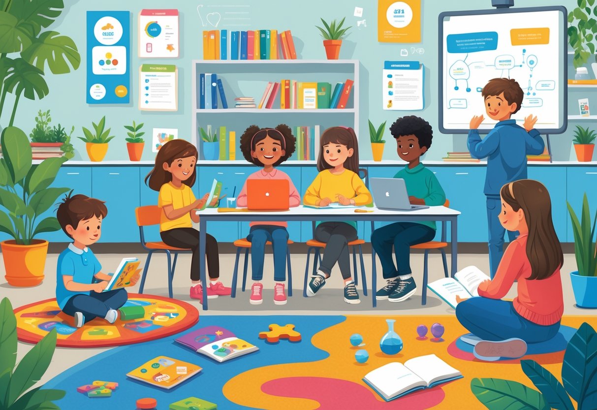 Free Teaching Resources: The Ultimate Guide for Educators LearningMole Children and teenagers of different ages learning and working together in a bright classroom filled with books and educational materials.