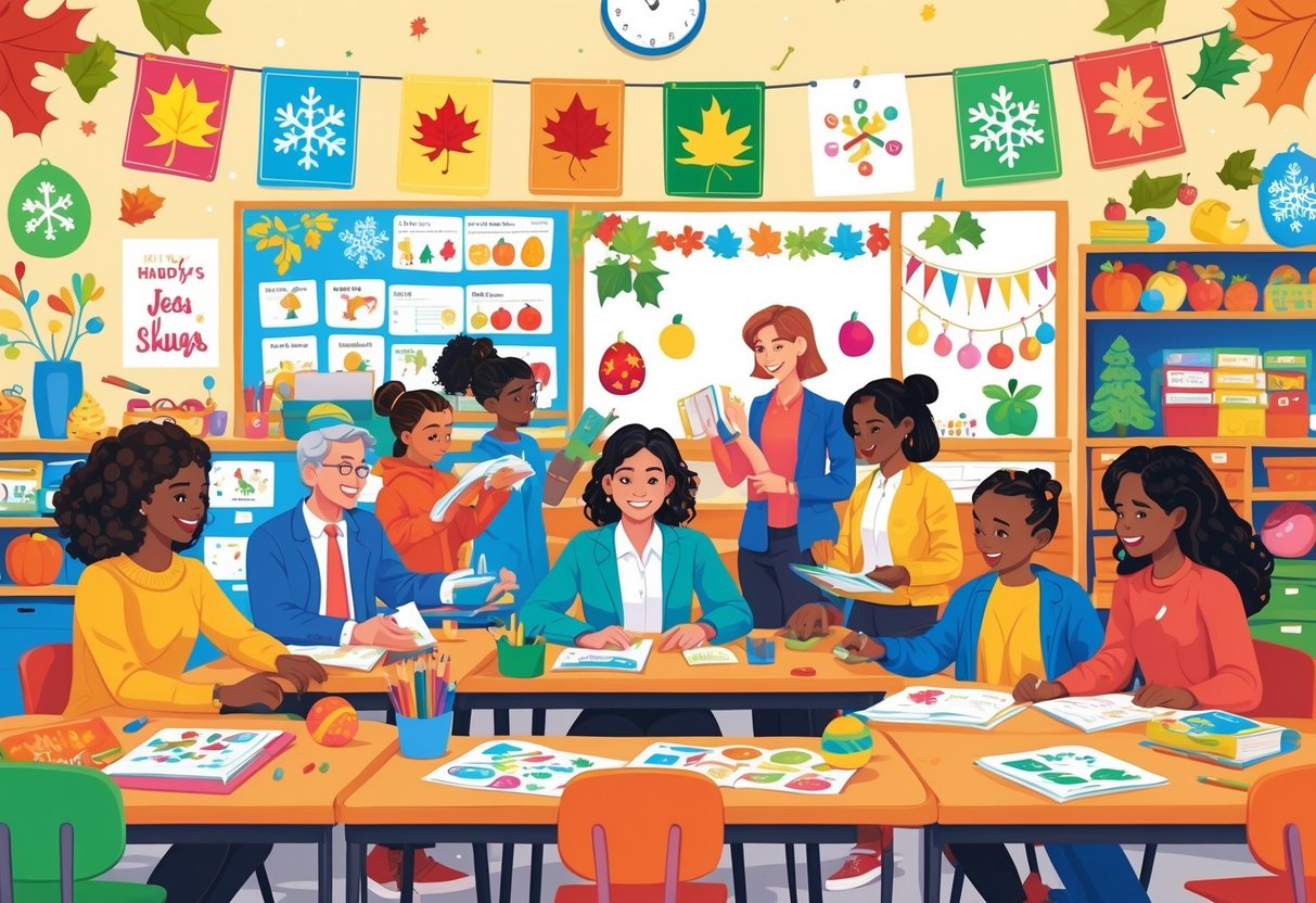 Free Teaching Resources: The Ultimate Guide for Educators LearningMole A classroom scene with teachers and students surrounded by seasonal and holiday decorations and teaching materials.