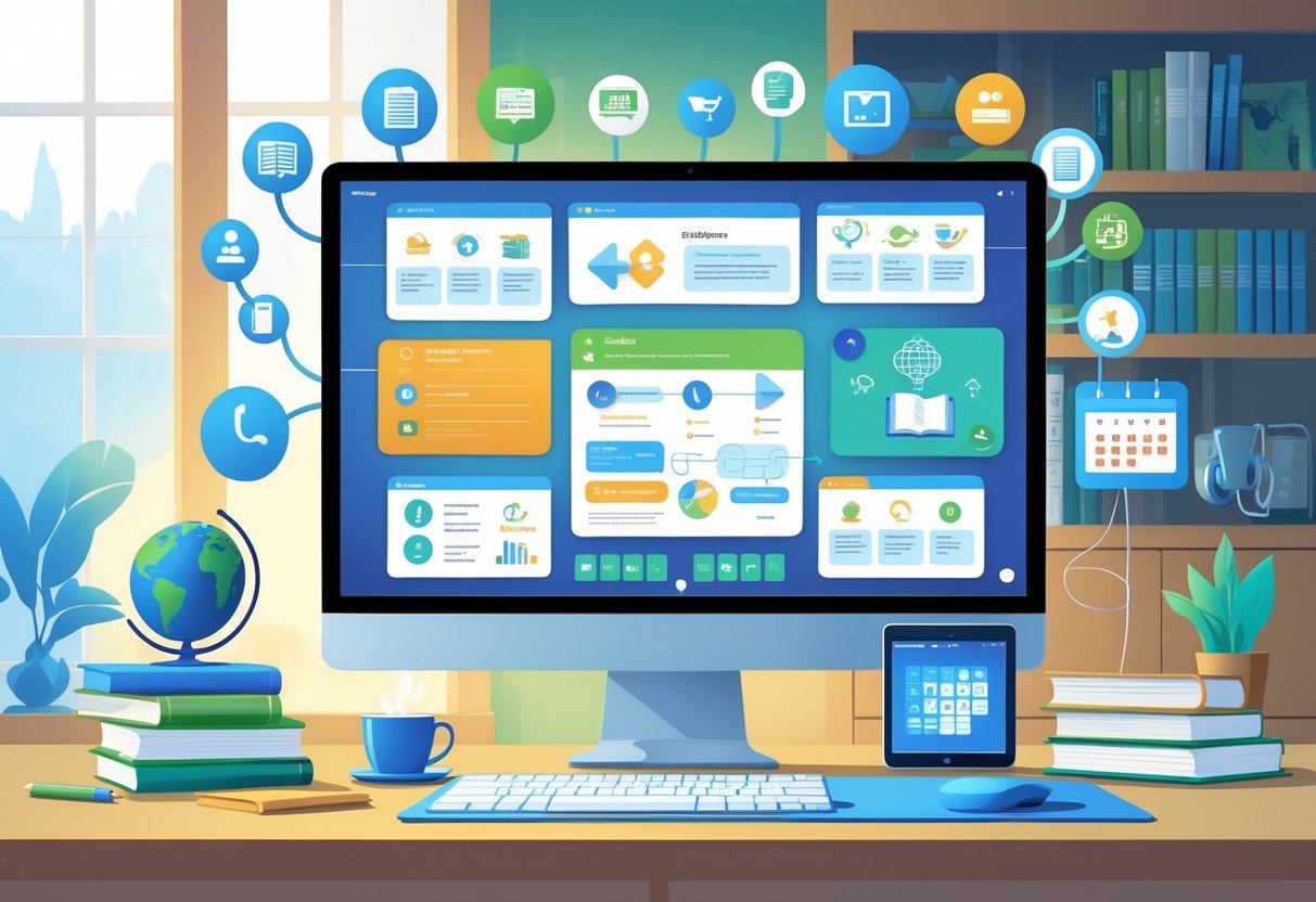 Teaching Resources Online: Top Sites, Tools & Tips for Educators LearningMole A digital workspace showing a computer screen with various online teaching materials and icons representing different educational resources.