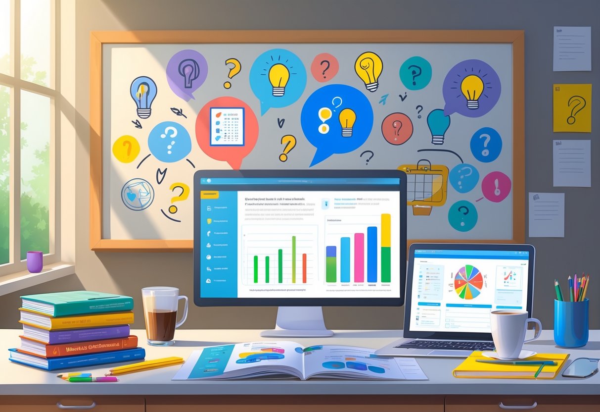 Premium Teaching Resources: Comprehensive Tools for Effective Learning LearningMole A tidy educational workspace with teaching materials, digital devices, and icons representing questions and solutions on a board.