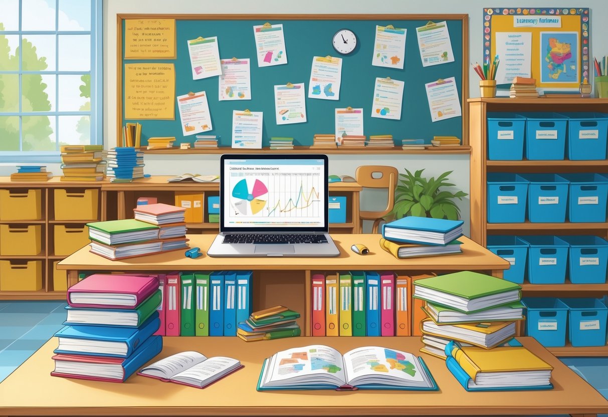 Reading Resources for Teachers: Essential Tools and Strategies LearningMole A teacher's organised workspace with books, educational materials, and a laptop in a classroom setting focused on reading resources and extension activities.
