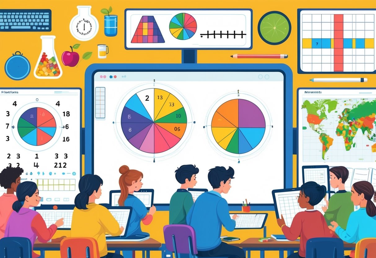 Fractions Teaching Resources: Effective Strategies and Tools for Every Classroom fractions LearningMole Classroom scene showing students learning fractions through science, music, cooking, and geography activities with visual fraction representations.