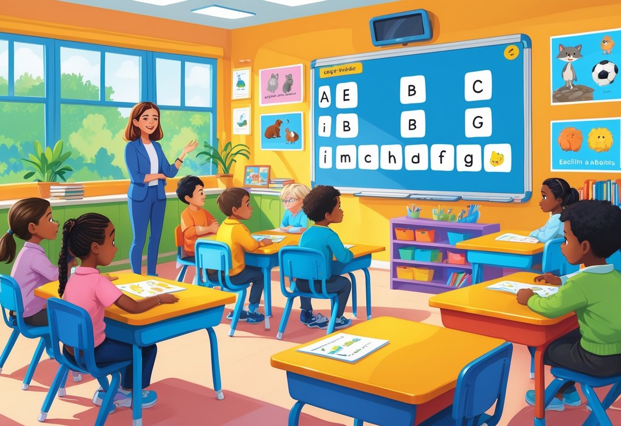 Year 2 Teaching Resources: Essential Tools and Creative Ideas Year 2 Teaching Resources LearningMole A classroom with young children and a teacher engaged in an English lesson, surrounded by colourful learning materials and pictures.