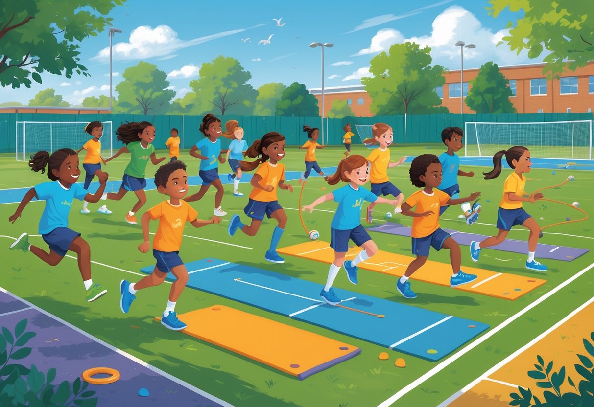 Year 5 Teaching Resources: Comprehensive Guide for Teachers LearningMole Year 5 children playing different sports and physical activities together on a school playground.