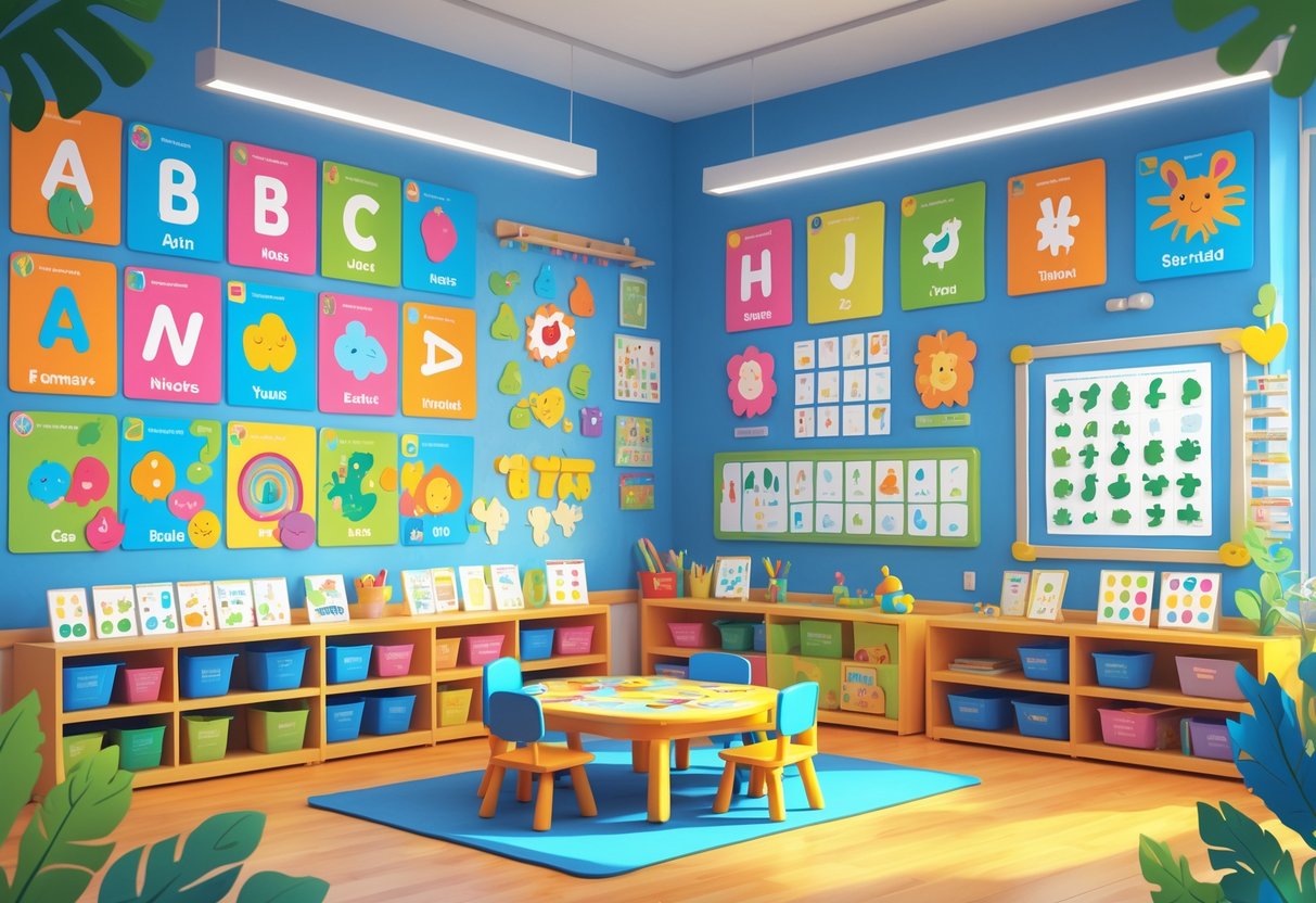 Nursery Teaching Resources: Essential Tools and Ideas for Early Years Nursery Teaching Resources LearningMole A colourful nursery classroom with educational displays, posters, teaching resources, and child-sized furniture arranged for early learning.