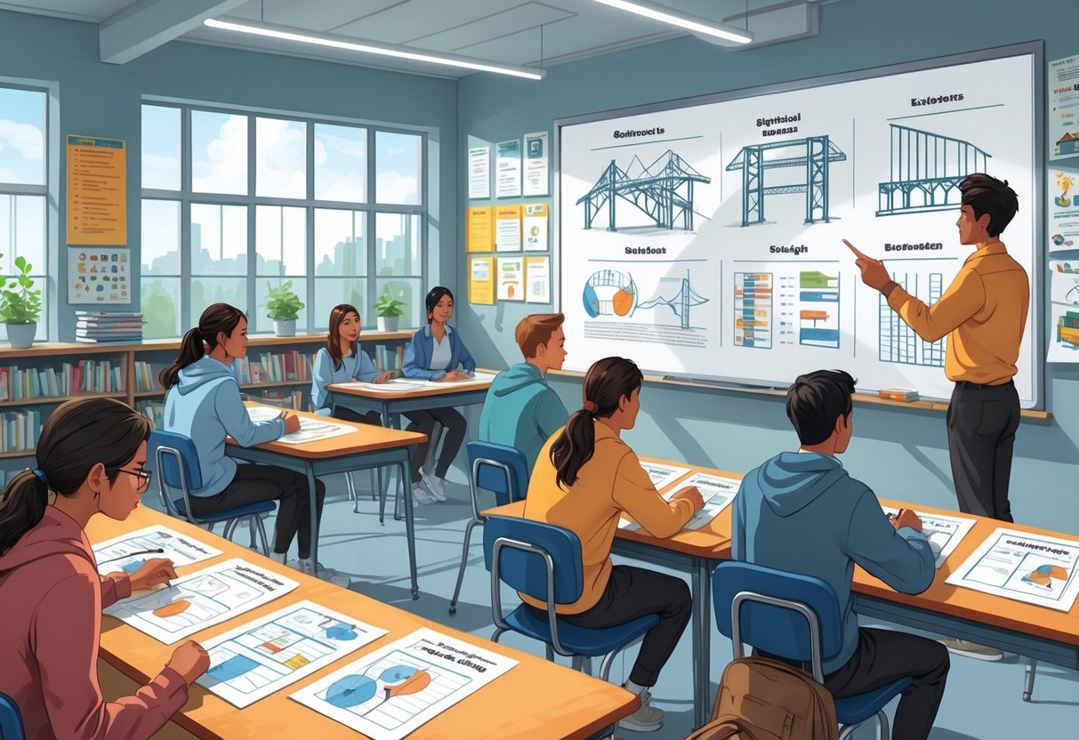 Secondary School Resources: Comprehensive Tools for Enhanced Learning LearningMole A classroom with students and a teacher engaging with worksheets and diagrams about structures and their benefits.