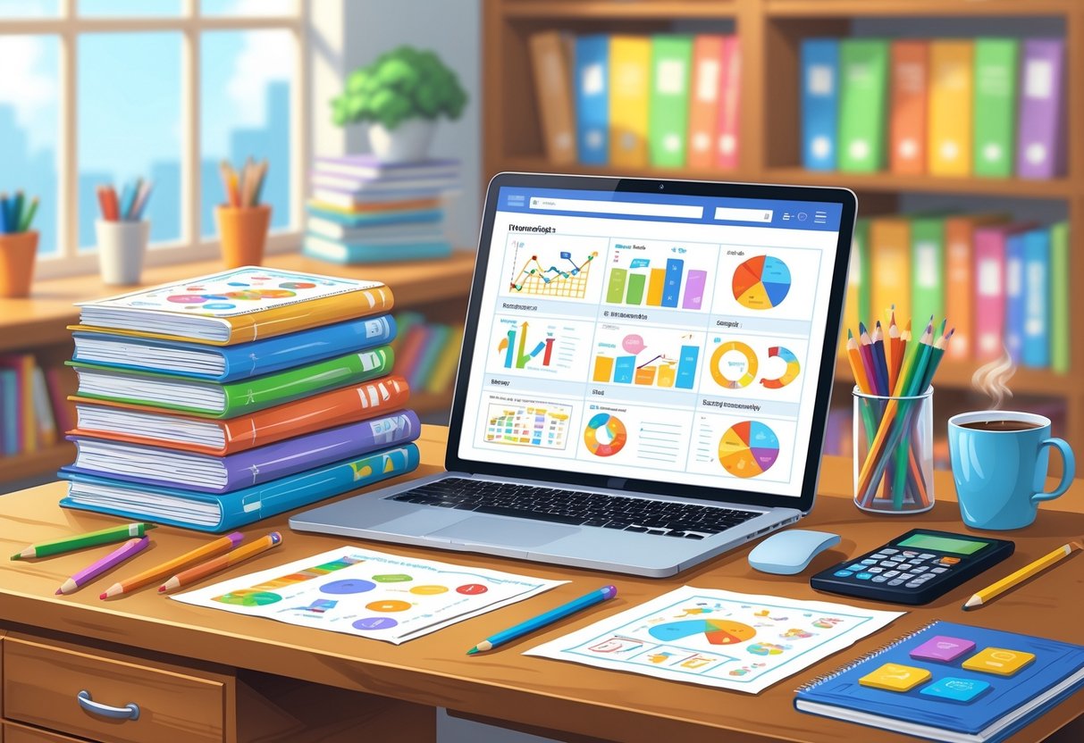 Printable Worksheets: The Ultimate Guide to Free Resources by Year LearningMole A tidy desk with colourful printable worksheets, a laptop showing educational resources, and various school supplies in a bright study area.