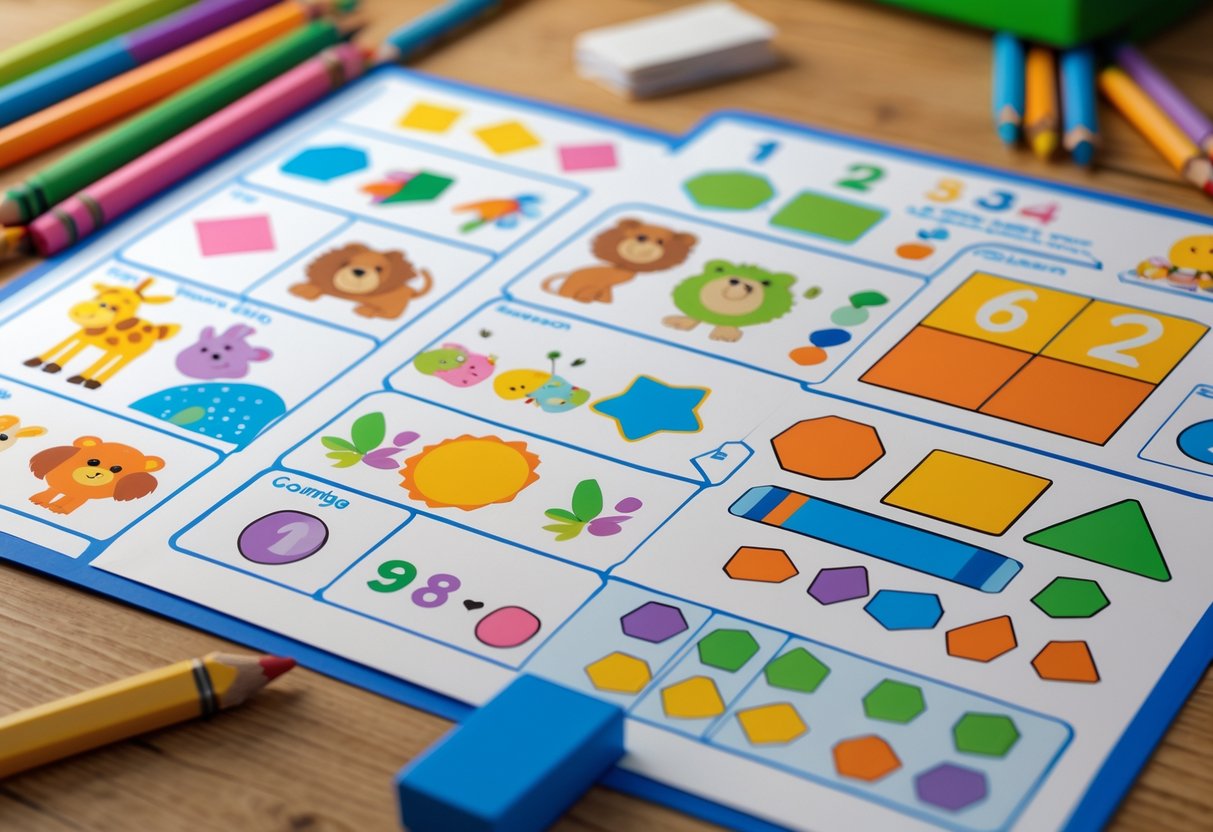Homework Sheets: Ideas, Tips & Printables for Every School Year LearningMole A set of preschool homework sheets with colourful educational activities and stationery on a wooden table.