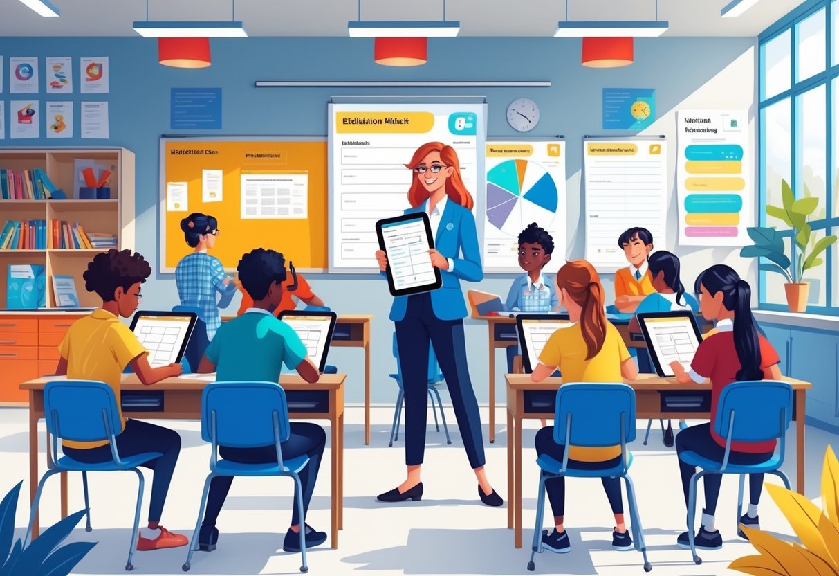 Editable Worksheets: The Essential Guide for Teachers and Students LearningMole A teacher and students in a classroom working together with digital and paper worksheets for assessment.